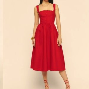 Reformation Tagliatelle Red Linen Dress - US8